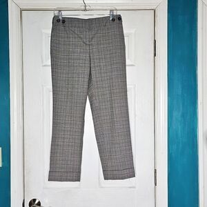 Loft Marissa Trousers Size 4 Red Black Gray Plaid Houndstooth NWOT